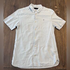 All Saints Blue Wayland Short Sleeve Shirt Mens Medium Linen / Cotton
